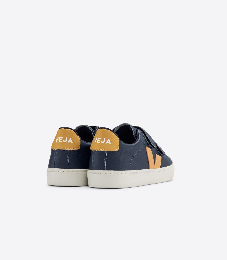 Kids\' Veja Chromefree Leather Nautico Moutarde Esplar Blue | USQAV24991