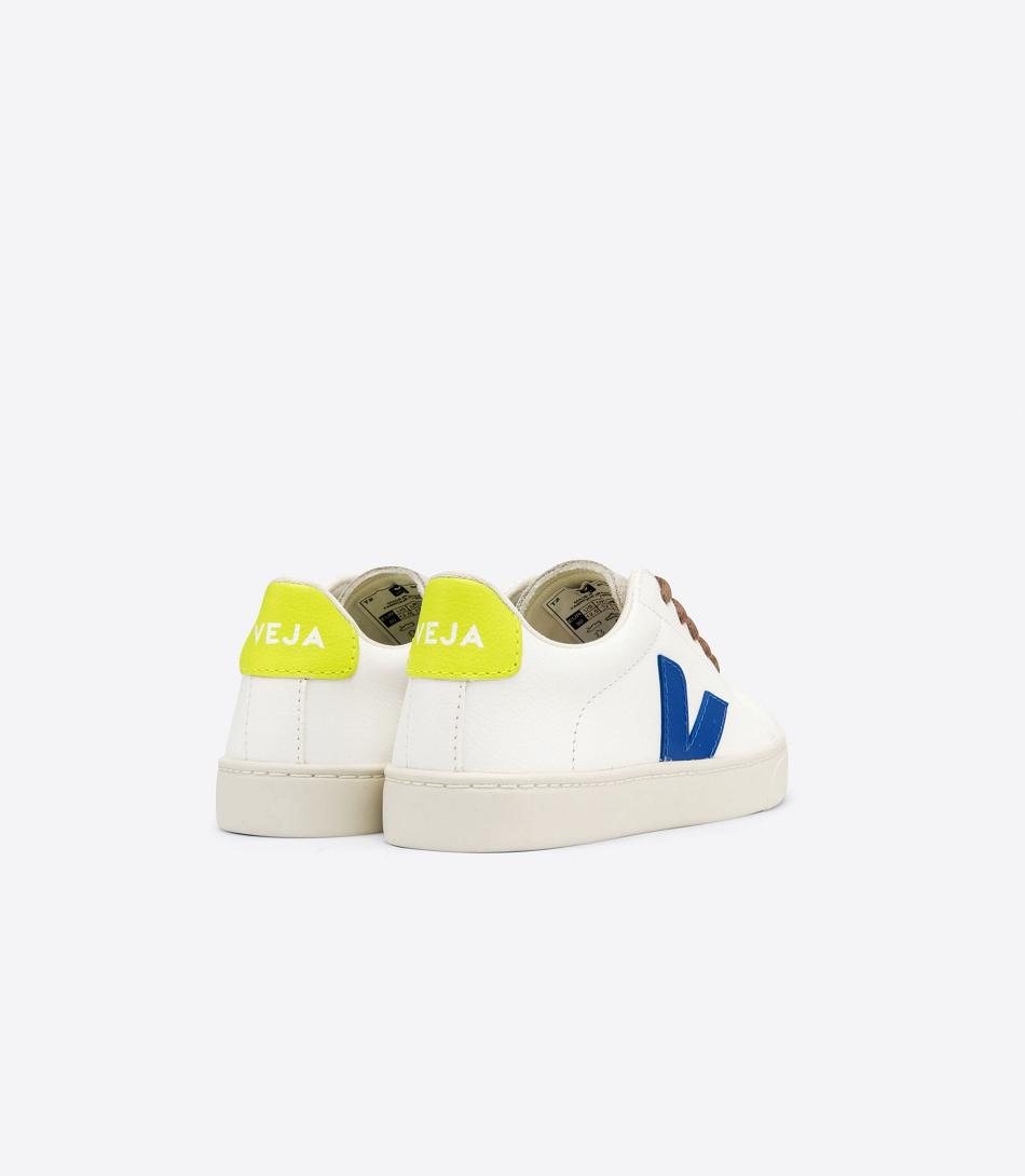 Kids\' Veja Laces Chromefree Leather Jaune Fluo Esplar White Indigo | SUSVO47237