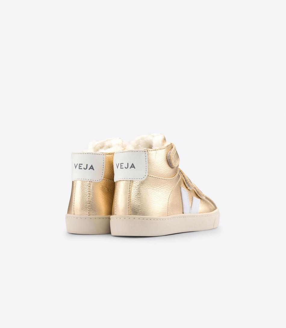 Kids\' Veja Mid Fured Leather Platine Esplar White | LUSSX55798