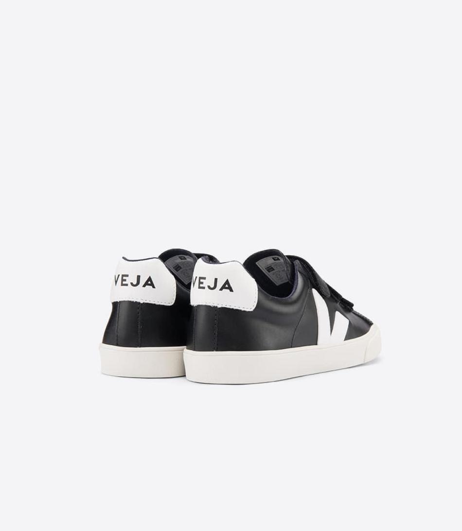 Outlet Veja 3-lock Leather Adults Black White | USJKU54231