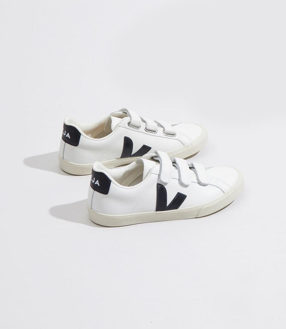 Outlet Veja 3-lock Leather Adults White Black | SUSVO80855