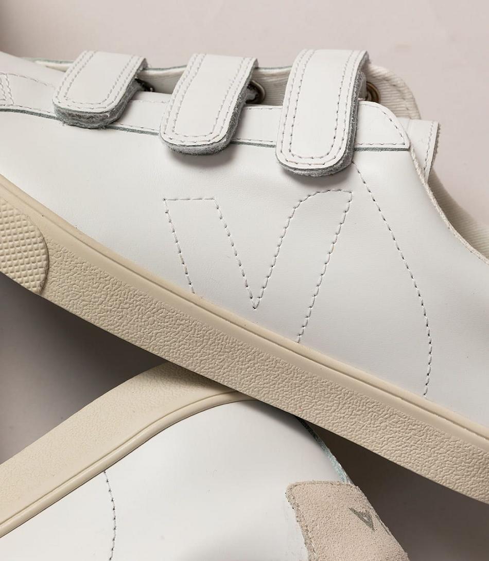 Outlet Veja 3-lock Leather Adults White | USQCS74204