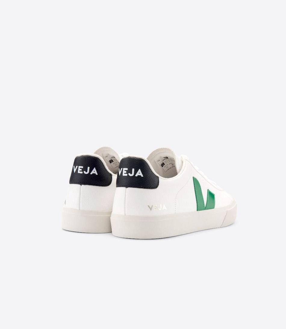 Outlet Veja Campo Chromefree Leather Emeraude Adults White Black | BUSSD29610