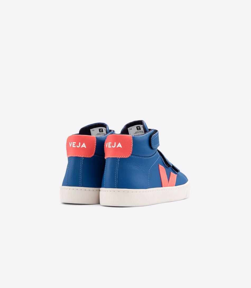 Outlet Veja Esplar Mid Chromefree Leather Fluo Kids Indigo Orange | FUSUI69544