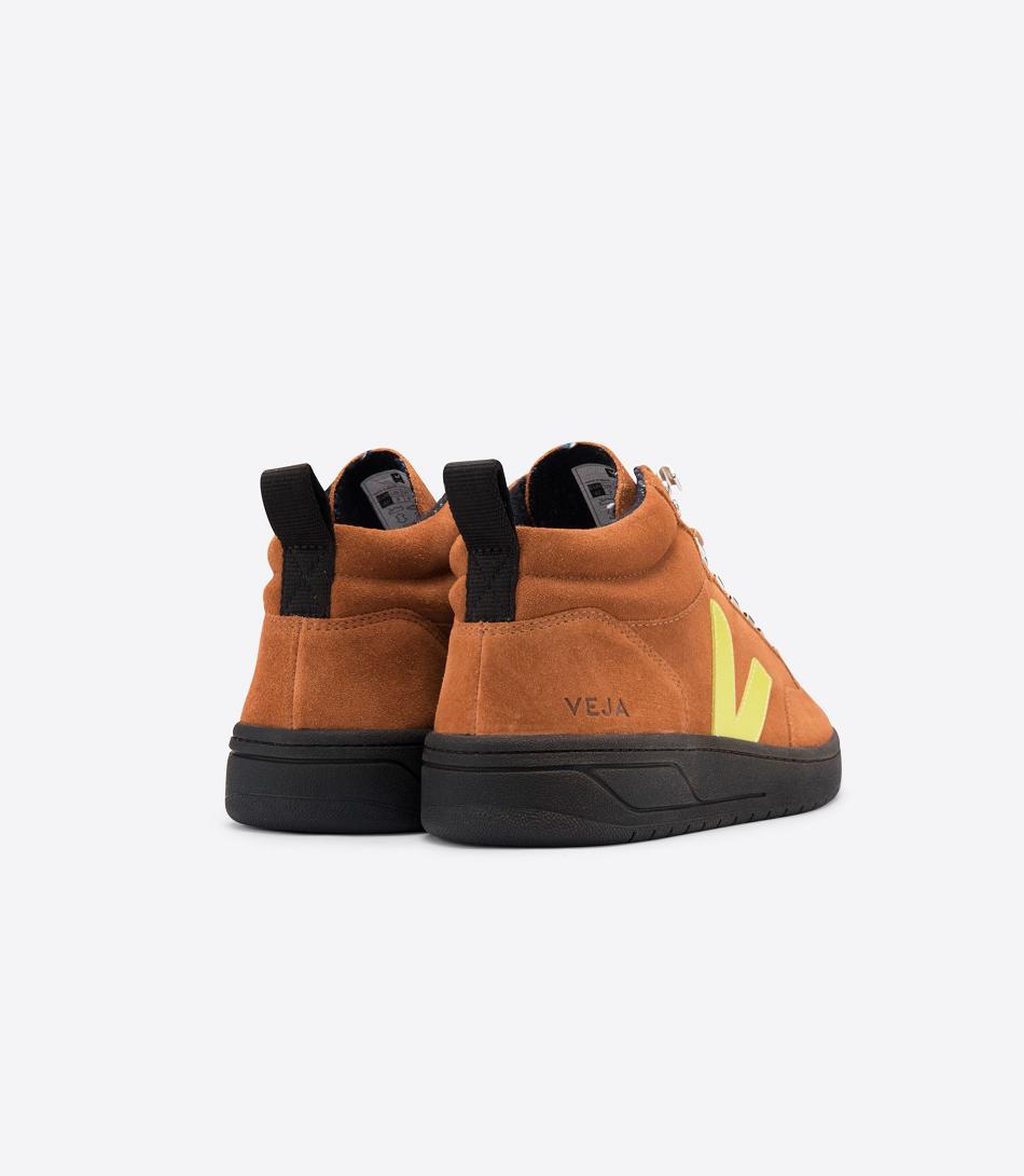 Outlet Veja Roraima Bastille Suede Tuile Jaune Fluo Adults Brown | LUSSX42881