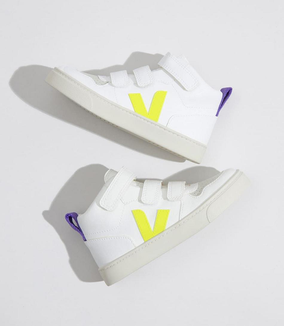 Outlet Veja V-10 Mid Cwl Jaune Fluo Kids White Purple | QUSWA95142