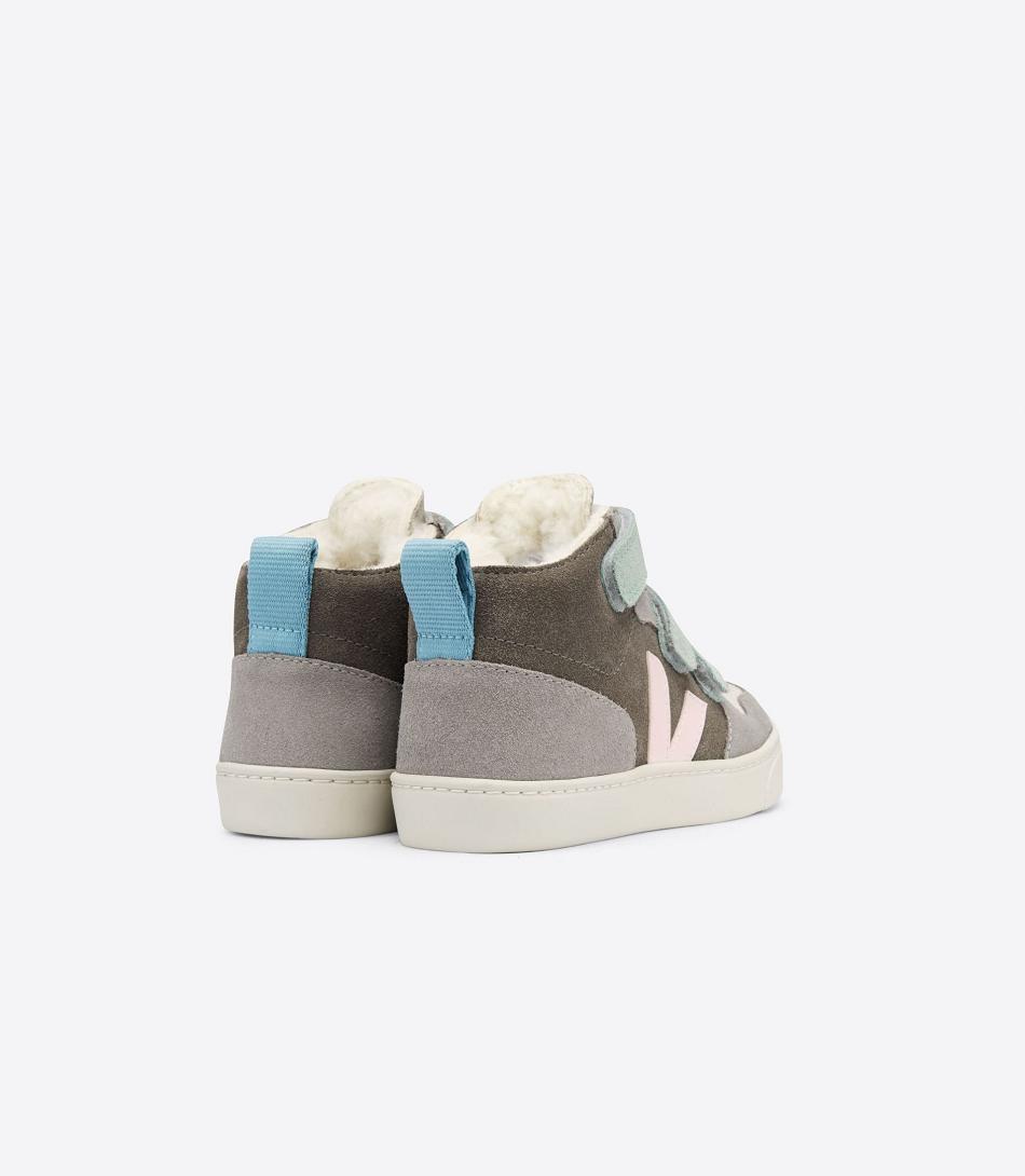 Outlet Veja V-10 Mid Fured Suede Multico Moonrock Kids Grey | ZUSMJ52155