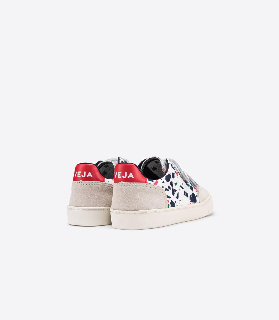 Outlet Veja V-12 Leather Terrazzo Pekin Kids White | USNEJ92758