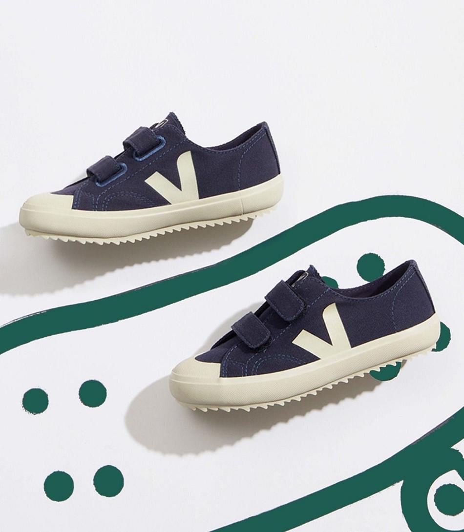 Vegan Veja Ollie Canvas Marine Pierre Kids Blue | USJBT93117