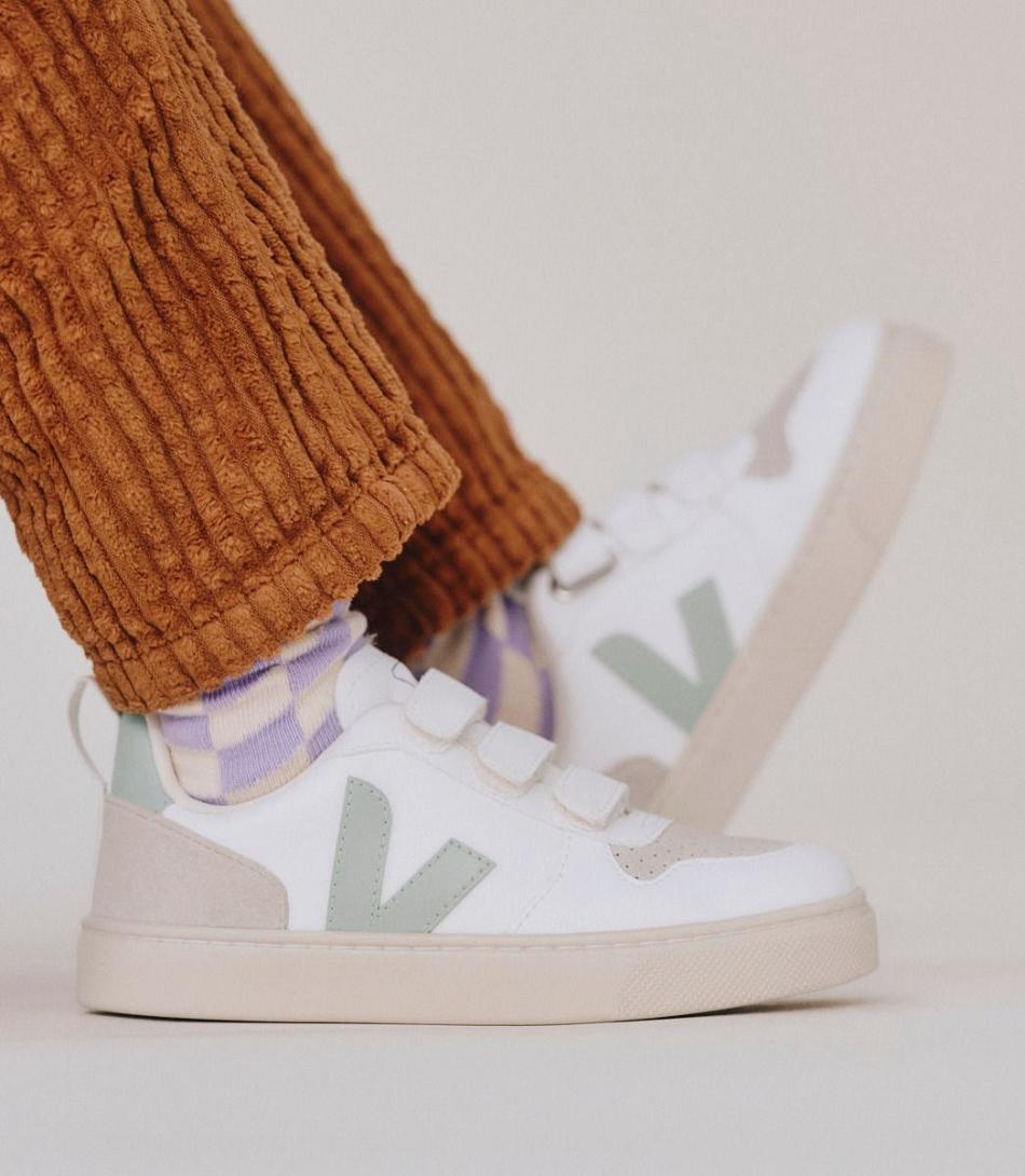 Vegan Veja V-10 Cwl Matcha Kids White | USQCS65653