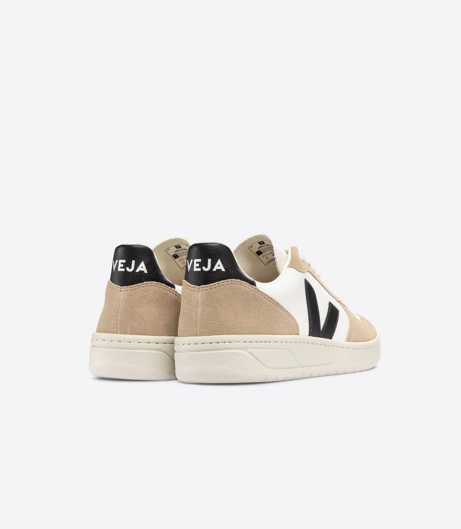 Women\'s Veja Chromefree Leather Sahara V-10 White Black | FUSHY82383