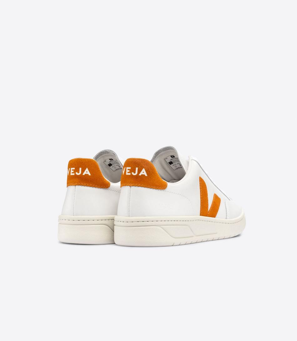 Women\'s Veja Leather Pumpkin V-12 White | SUSNY25332