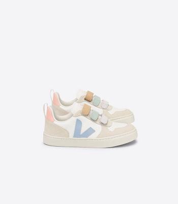 Kids' Veja Chromefree Leather Multico V-10 White Blue | FUSHY62220