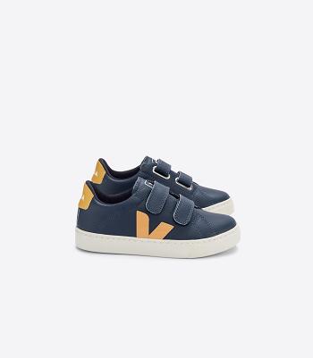 Kids' Veja Chromefree Leather Nautico Moutarde Esplar Blue | USQAV24991