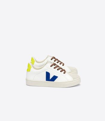 Kids' Veja Laces Chromefree Leather Jaune Fluo Esplar White Indigo | SUSVO47237