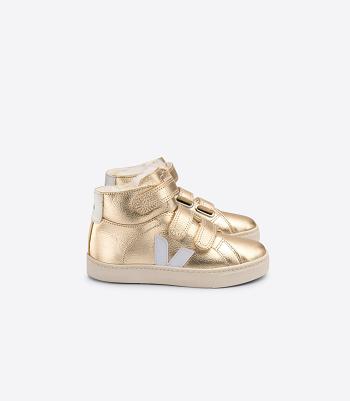 Kids' Veja Mid Fured Leather Platine Esplar White | LUSSX55798