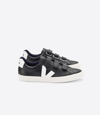 Outlet Veja 3-lock Leather Adults Black White | USJKU54231