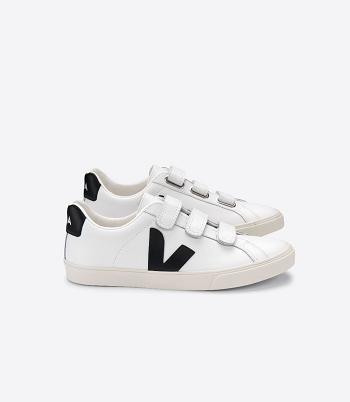 Outlet Veja 3-lock Leather Adults White Black | SUSVO80855