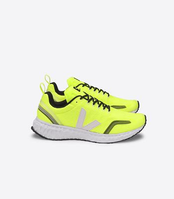 Outlet Veja Condor Mesh Jaune Fluo Adults White | USJKU80164