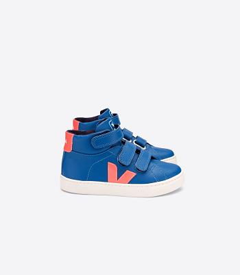 Outlet Veja Esplar Mid Chromefree Leather Fluo Kids Indigo Orange | FUSUI69544