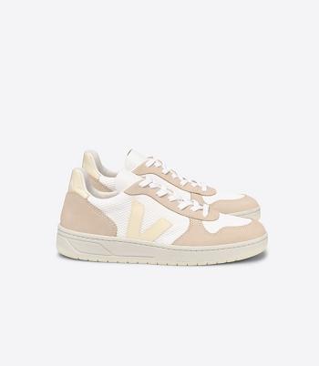 Outlet Veja V-10 Alveomesh Butter Almond Adults White | USCVG26836