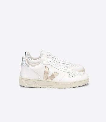 Outlet Veja V-10 Leather Platine Adults White Silver | EUSVG14062