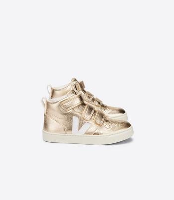 Outlet Veja V-10 Mid Chromefree Leather Platine Kids White | BUSSO26809