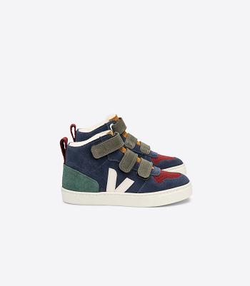 Outlet Veja V-10 Mid Fured Suede Multico Nautico Cyprus Kids Indigo | USDYB50720