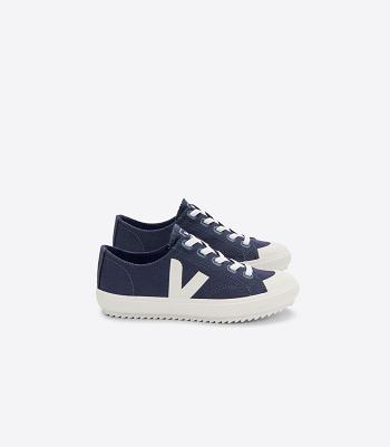 Vegan Veja Flip Elastic Laces Canvas Marine Pierre Kids Blue | YUSVQ89736