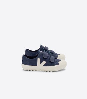 Vegan Veja Ollie Canvas Marine Pierre Kids Blue | USJBT93117