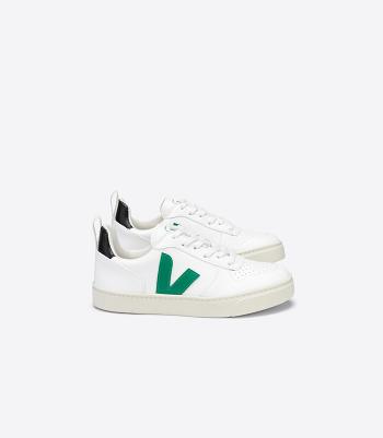 Vegan Veja V-10 Laces Cwl Emeraude Kids White Black | AUSDF13574